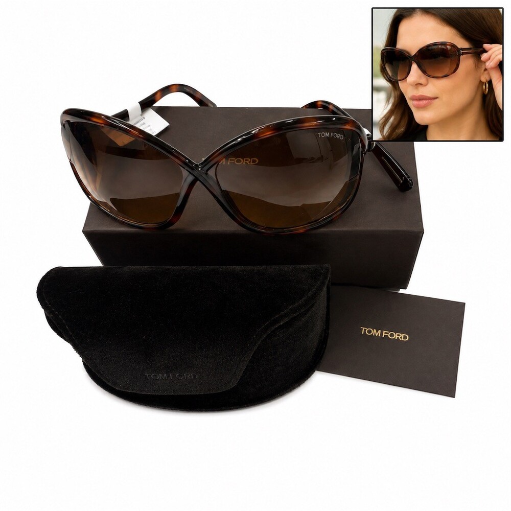 $535 Tom Ford Bettina Sunglasses Womens Brown Tortoise Butterfly Oversized Case